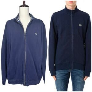 Lacoste | Men | Navy Blue High Neck Full Zip Fleece Lined Sweater Jacket | 4XL